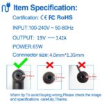 Asus 65W 4.0mm*1.35mm Laptop Adaptor for Asus A42F A52F K53BE K55A K56CA X550CA X450CA X501A U53F-- MPN: 4.0mm*1.35mm - Image 2